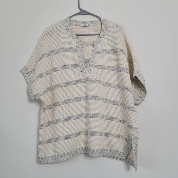 VINCE Popover White Knit Stripe Speckle Sweater Boxy Tunic Top - Picture 3 of 8